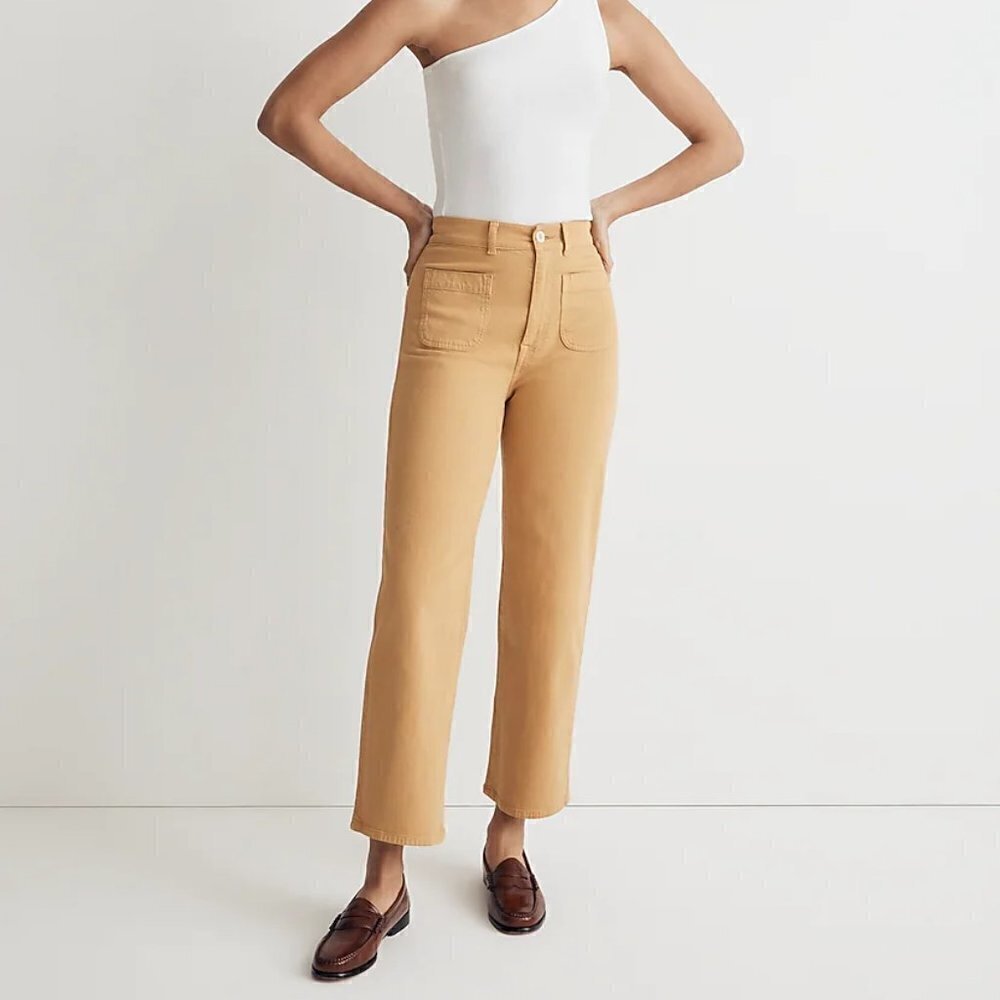 Madewell Emmett 2.0 Wide-Leg Crop High Waist Pants Earthen Gold Plus Size 33 NWT